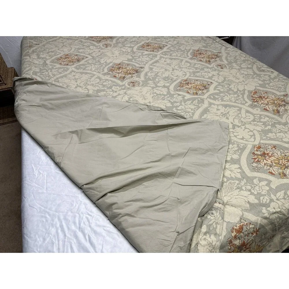 Pottery Barn Camilla Beige Linen Cotton Floral Medallion Full/Queen Duvet Cover